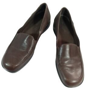 EASY SPIRIT! ESPRESSO BROWN GENUINE LEATHER ULTRA PADDED INNER WEDGE HEELS! 8.5M